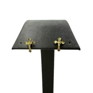 14K Yellow Gold Crucifix Cross Earrings (17552)